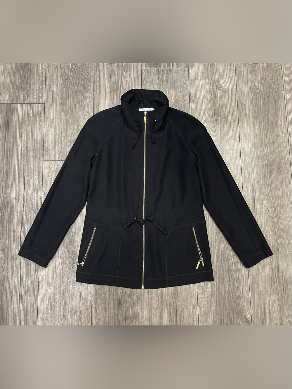 St. John Black Full-Zip Drawstring Utility Lightweight Jacket Size Small